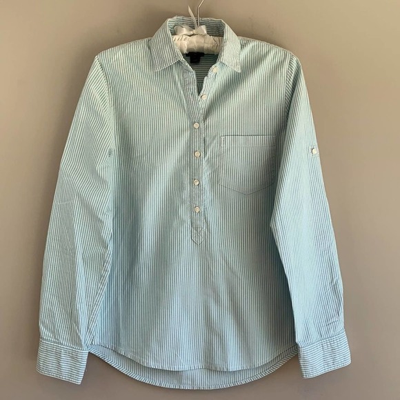 J. Crew Factory Tops - J. Crew Factory oxford stripe 1/2 button popover shirt long sleeve roll tabs XS